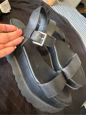 Michael Kors Black Platform Sandals with Silver Buckle